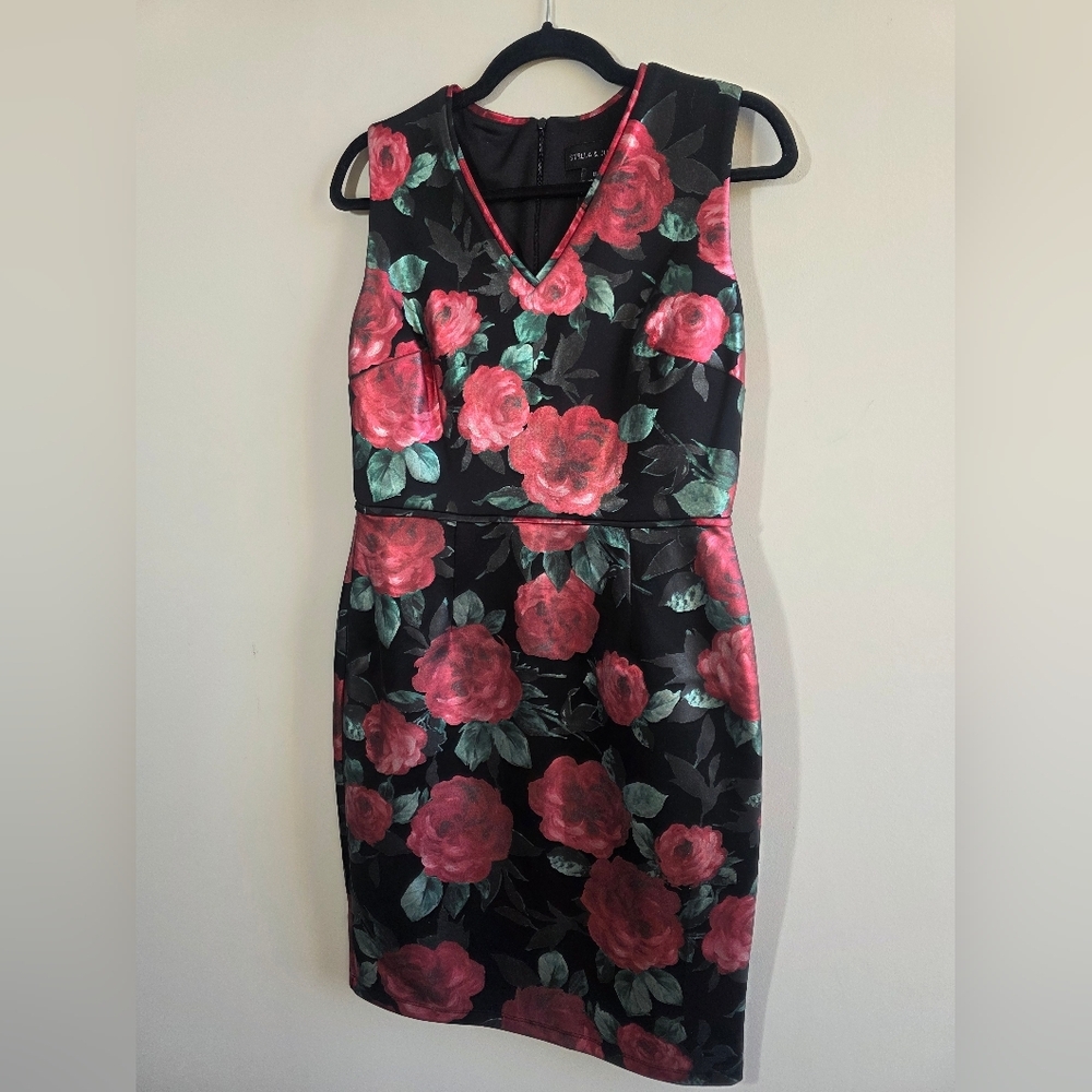Stella & Julie - Sleeveless Black and Red Floral Dress - Size 8